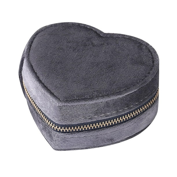 Joyero pequeño de viaje con forma de corazón, expositor de joyas, caja de almacenamiento para joyas Gris oscuro