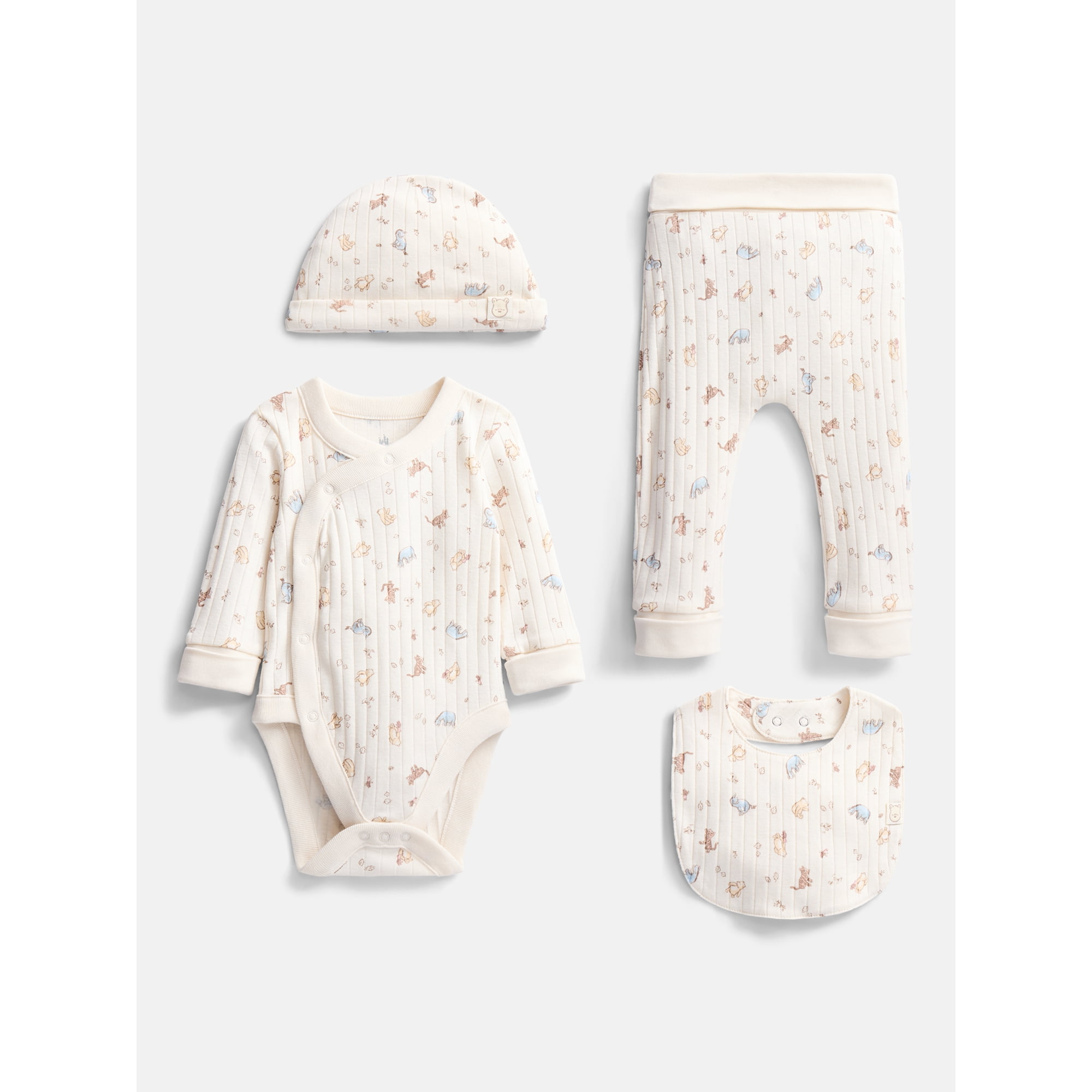 Disney Winnie the Pooh Unisex Baby Allover Print Take Me Home Layette Outfit Set, 4-Piece, Sizes Preemie-6/9M