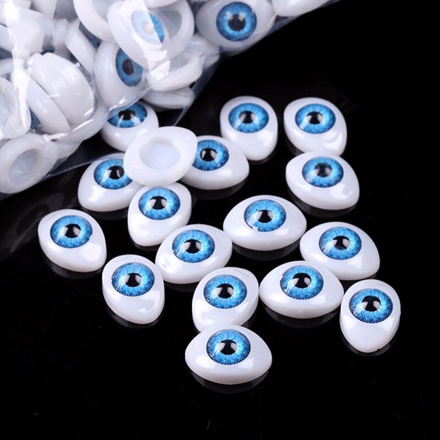 Ojos de juguete de plástico de seda de sangre ovalados, 12x16mm, parche autoadhesivo, decoración de Halloween, juguetes hechos a mano, ropa, accesorios para el hogar