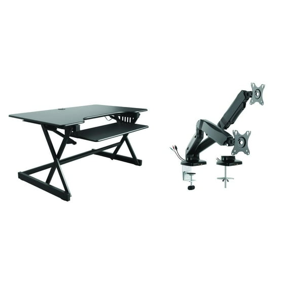 Rocelco 40" Standing Desk Converter with ACUSB and Dual Monitor Mount - Black