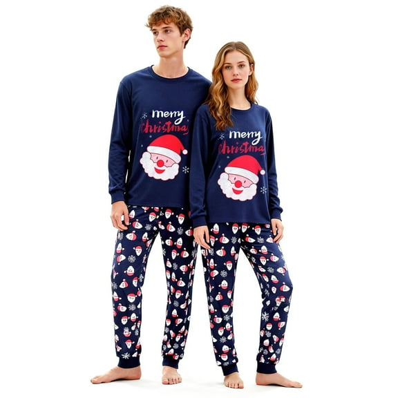 Couple Christmas Pajamas Adults Santa Christmas Long Sleepwear Matching Christmas Pyjamas for Men Women