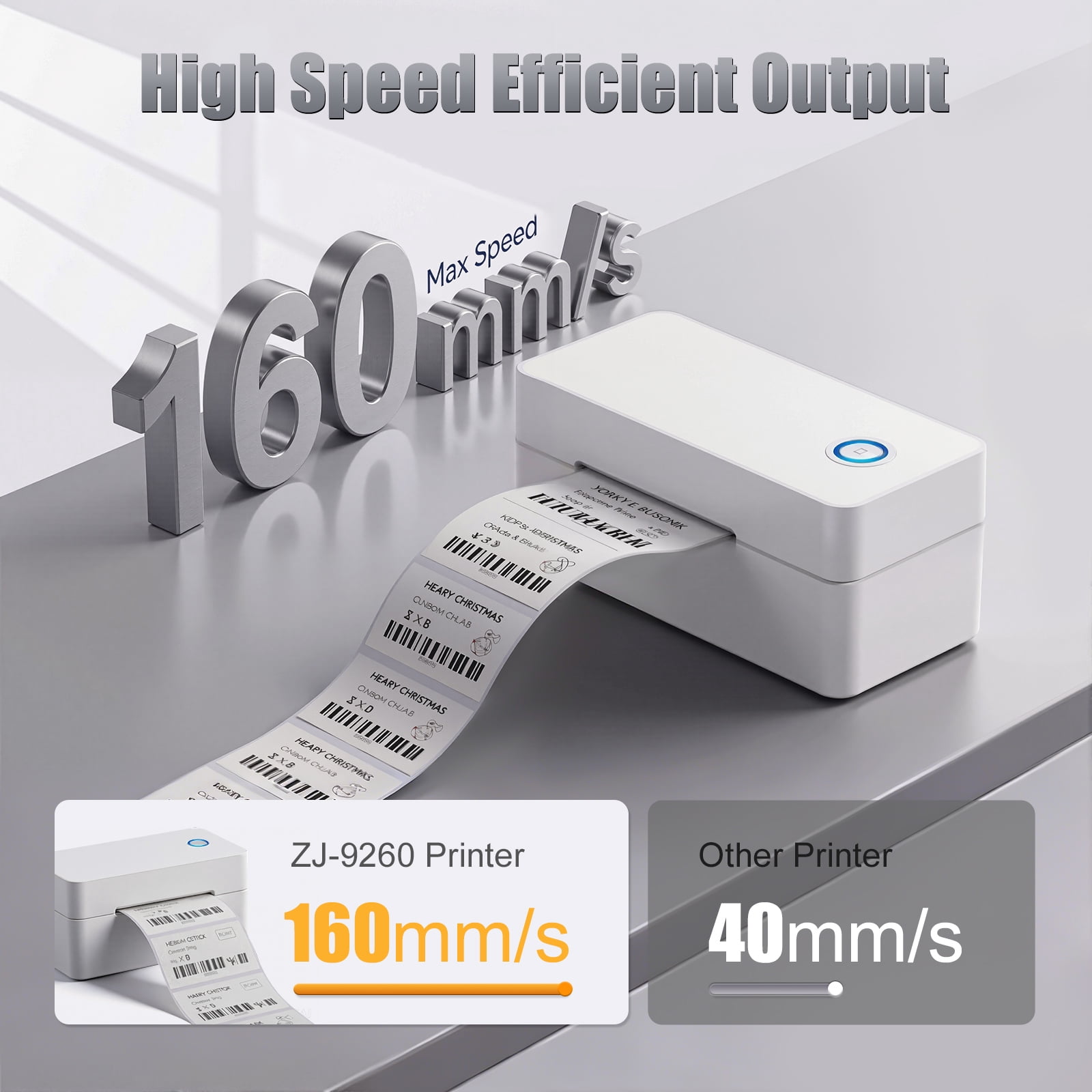 Ptlahmri Label Printer, 4x6 Thermal Shipping Label Printer, White, Wired Bluetooth, Compatible with Smartphone, Windows, for Small Business & Packages