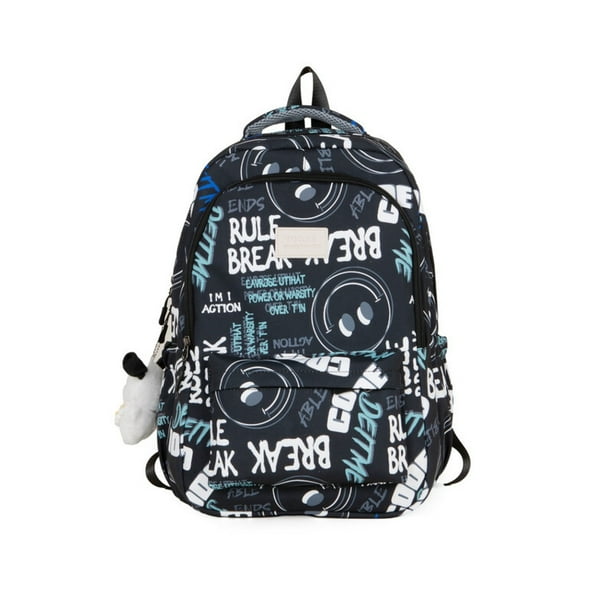 Mochilas escolares de moda con estampado de caras sonrientes INS Negro Como se describe Bodega Aurrera en linea