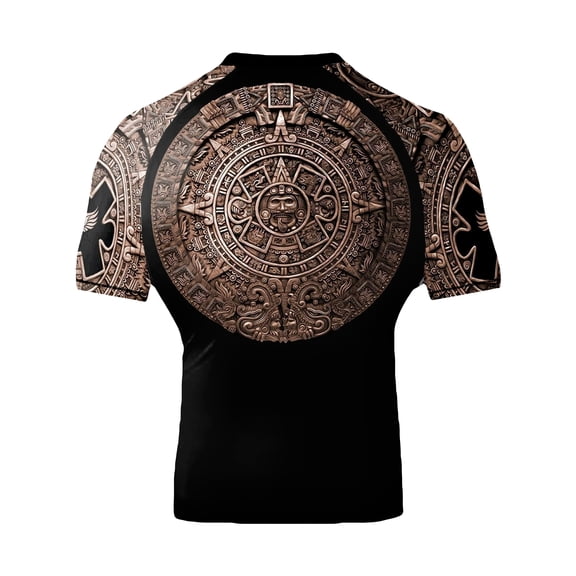 Raven Fightwear Men's Aztec Ranked Jiu Jitsu BJJ Rash Guard Short Sleeve MMA Brown