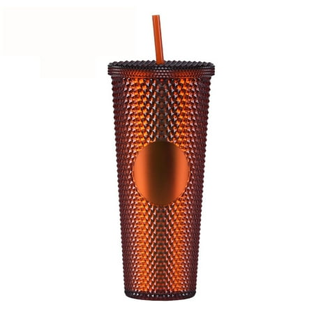 

JVMU 24oz Plastic Double Wall Studded Cup Matte with Lid and Straw Water Tumbler Inlaid Rivet Cup Brown