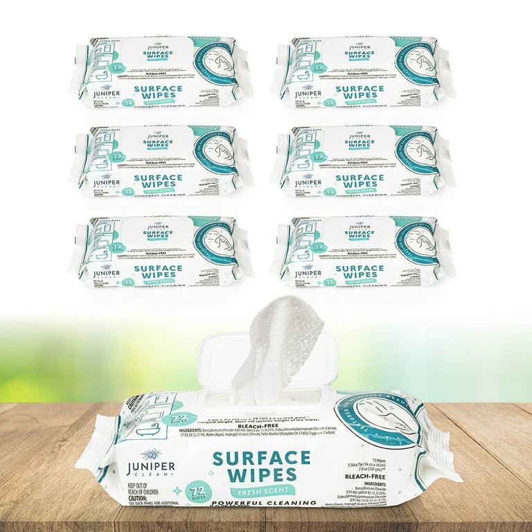 Juniper Clean Surface Cleaning Wipes Bleach Free, All-Purpose Cleaner I 72 Sheets I (6 Pack), Size: 72 Count w/o (Pack of 6)