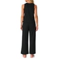 thumbnail image 3 of Conjunto de pijama de tank top para mujer INSPIRE CHIC, pantalones de pierna ancha de punto waffle, conjunto de 2 piezas, color negro, 3 of 5