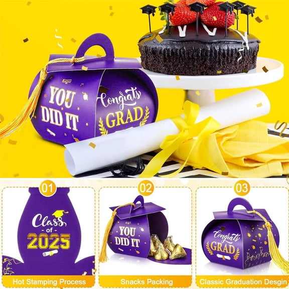 50Pcs Graduation Cap Candy Boxes, Bachelor Hat Shaped Treat Boxes with Tassels for Graduation Party Favors & Gift Giving