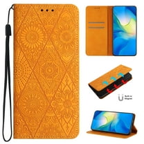 Designed for iPhone 16 Pro Max Case Wallet, Women Flip Folio Cover with Embossed PU Leather Stand Credit Card Holders Slots Wrist Strap Rugged Magnetic Phone Case for iPhone 16 Pro Max - Yellow