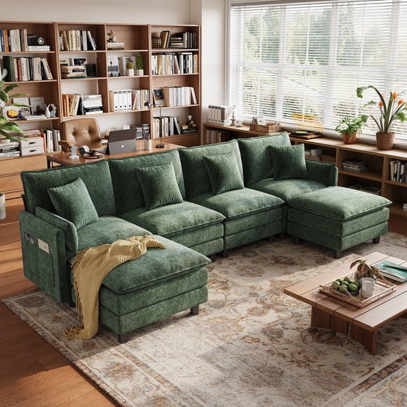 LINSY HOME Sectional Sofa for Living Room, Modular Sofa Couch for Modern House, Dark Green