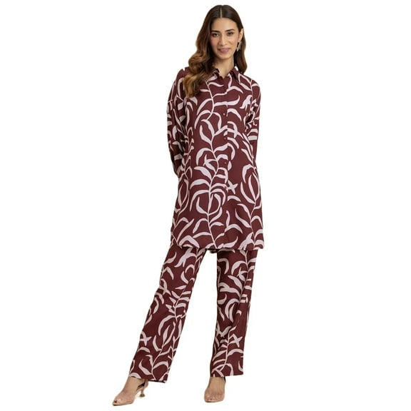 Moomaya Printed 2 Pcs Loose Fit Viscose Co-Ord Set, Long Shirt With Pantsbeach Wear