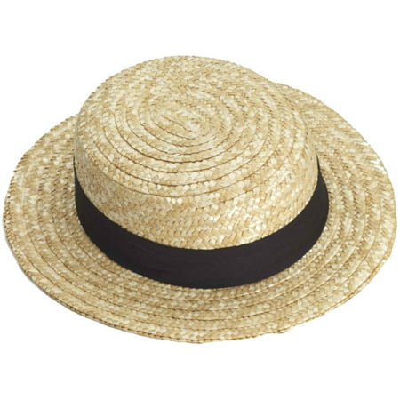 Adult's Natural Color Straw Boater Skimmer Party Hat Costume Accessory ...