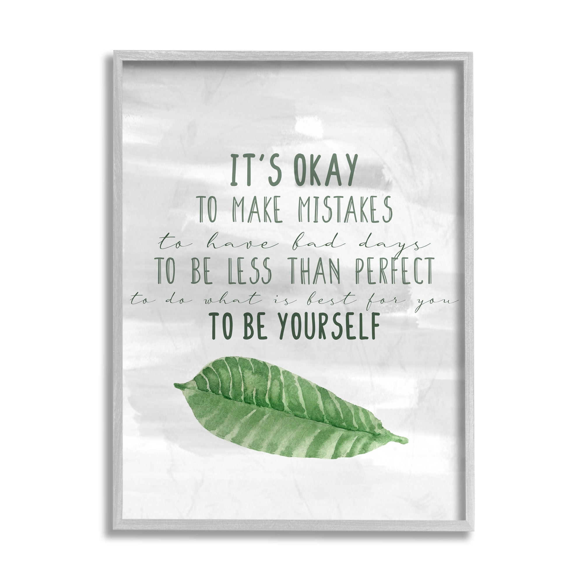 Stupell Industries Motivational Okay to Make Mistakes Green Leaf Gray Framed by Kim Allen