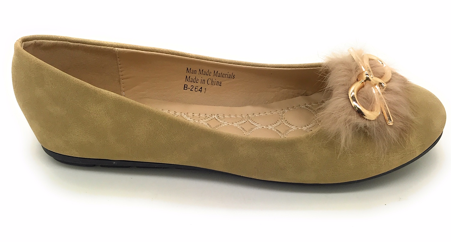 Victoria K Gold Bow Faux Fur Trim Ballerina Flats (Women)