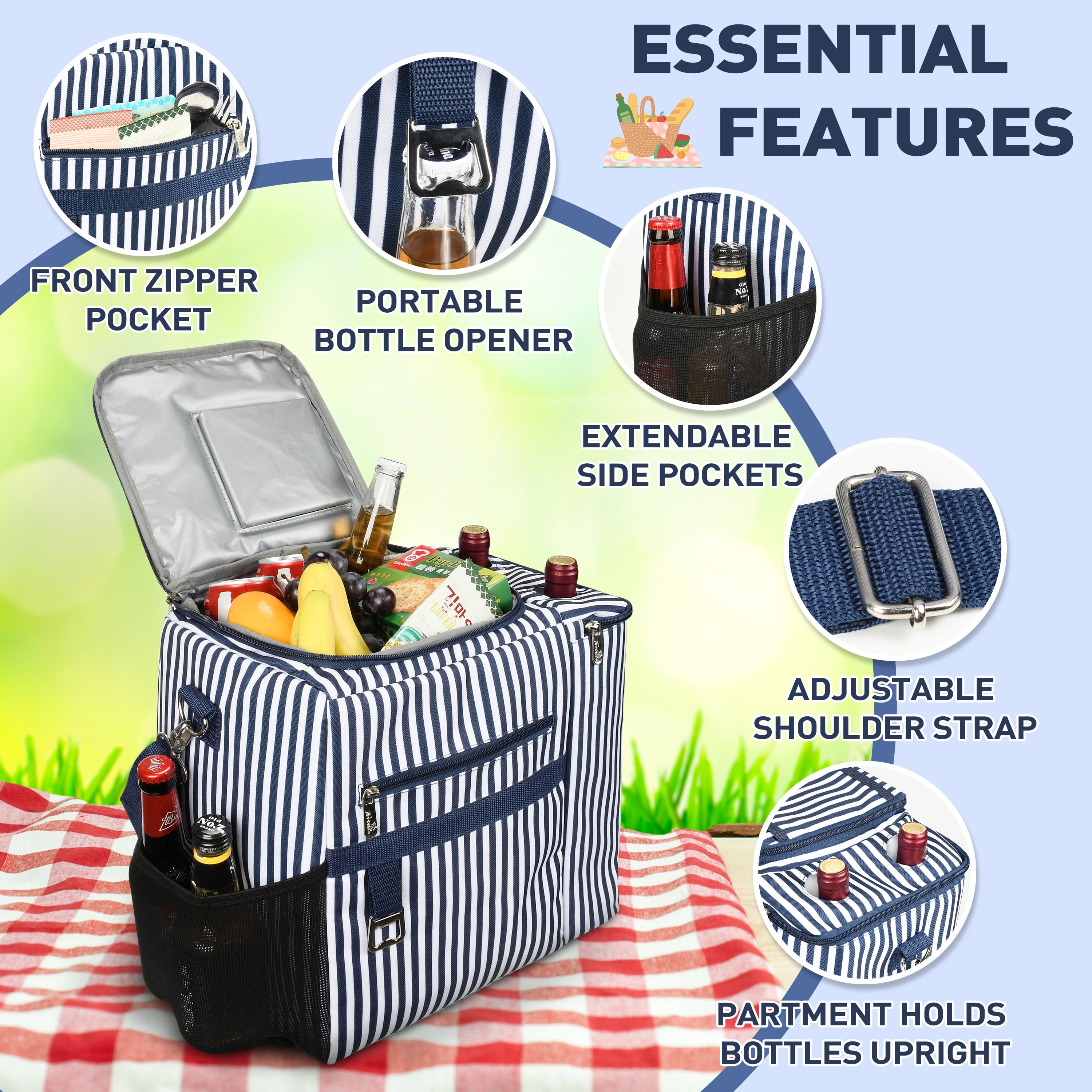 Tirrinia Large Insulated Cooler Bag - Leakproof Cooling Carrier, 20 L Travel, Food Containers
