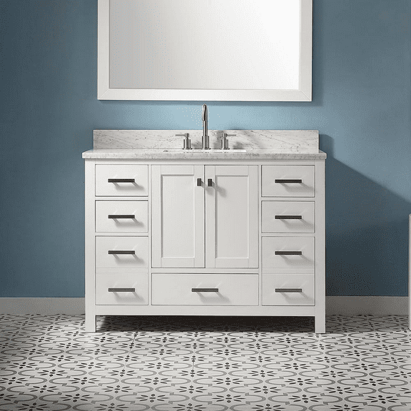 Pre-Assembled Bathroom Vanity Set with White Quartz Countertop&Back Splash (Green, 48 Inches)