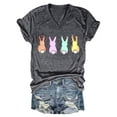 thumbnail image 2 of WNEGSTG Easter T Shirts for Women, Short Sleeve V Neck Bunny Print Graphic Tee, Women's Pastel Bunnies Print V Neck T Shirt, Gray XL, 2 of 4