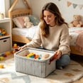 thumbnail image 2 of Storage Bin with Handles,Easy Clean Rectangular Fabric Organizer Basket for Bedroom Shelves 14.2x10.24x6.30 Inch,Gray, 2 of 8