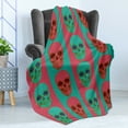 thumbnail image 4 of Modern Soft Flannel Fleece Throw Blanket, Skull Pattern with Digital Effects Gothic Dead Anatomy Illustration, Cozy Plush for Indoor and Outdoor Use, 70" x 90", Jade Green Magenta, by Ambesonne, 4 of 5
