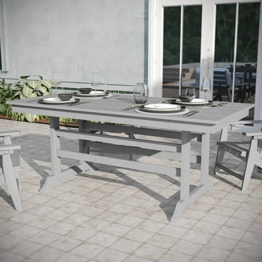 Emma Oliver Indoor-Outdoor 72" Rectangle Adirondack Dining Table for 6 with Recycled HDPE Construction in Gray