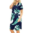 thumbnail image 4 of gakvbuo Summer Savings Clearance Summer Dresses For Women 2022 Plus Size Dress Short Sleeve Pleated Swing Dress With Pockets Casual Loose Knee Length Dresses, 4 of 5