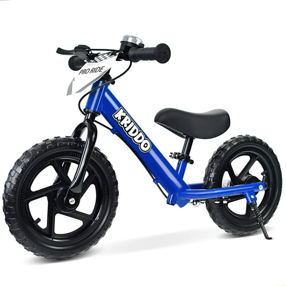 KRIDDO Pro Toddler Balance Bike for 2+ Year Old, 12 Inch Push Bicycle w Hand Brake & Kickstand, Gift Bike for 2-5 Boys Girls, Blue