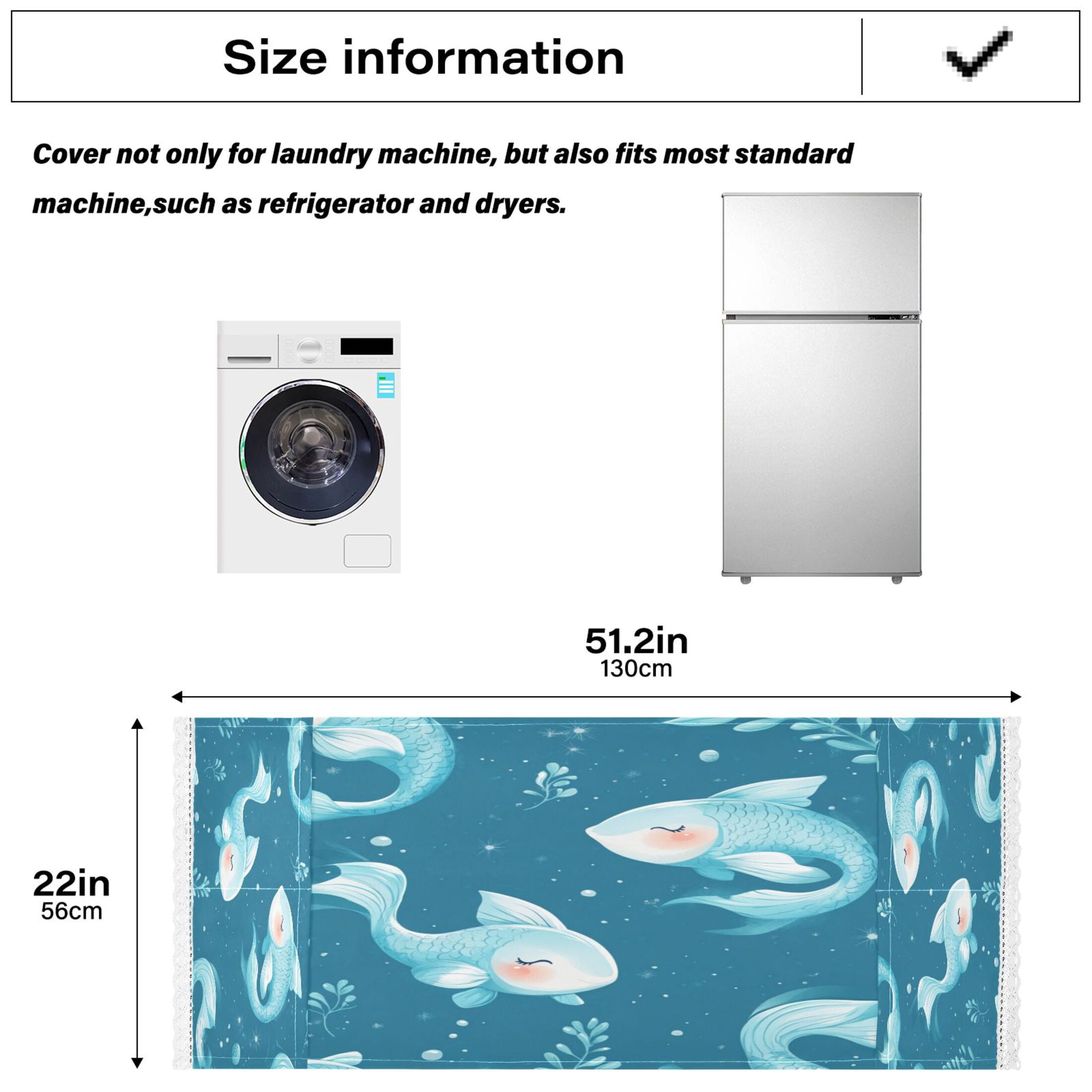 Blue FishWasher and Dryer Covers Dust-Proof and Oil Resistant Fridge Cover with 4 Storage Pockets Washing Machine Top Cover for Laundry Kitchen Home 51.2 x 22 In