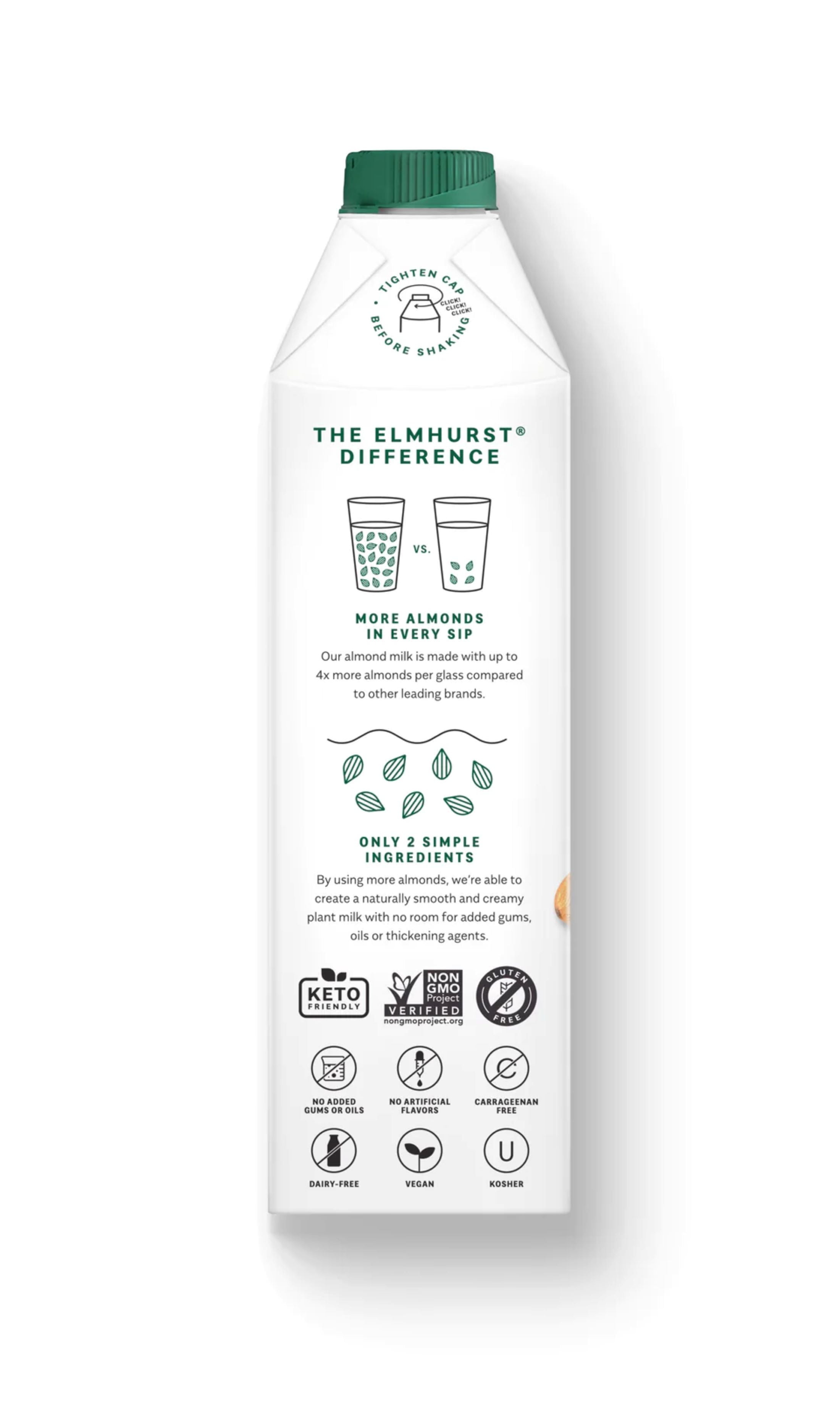 (2 pack) Elmhurst, Unsweetened, Milked Almonds, 32 fl oz Bottle
