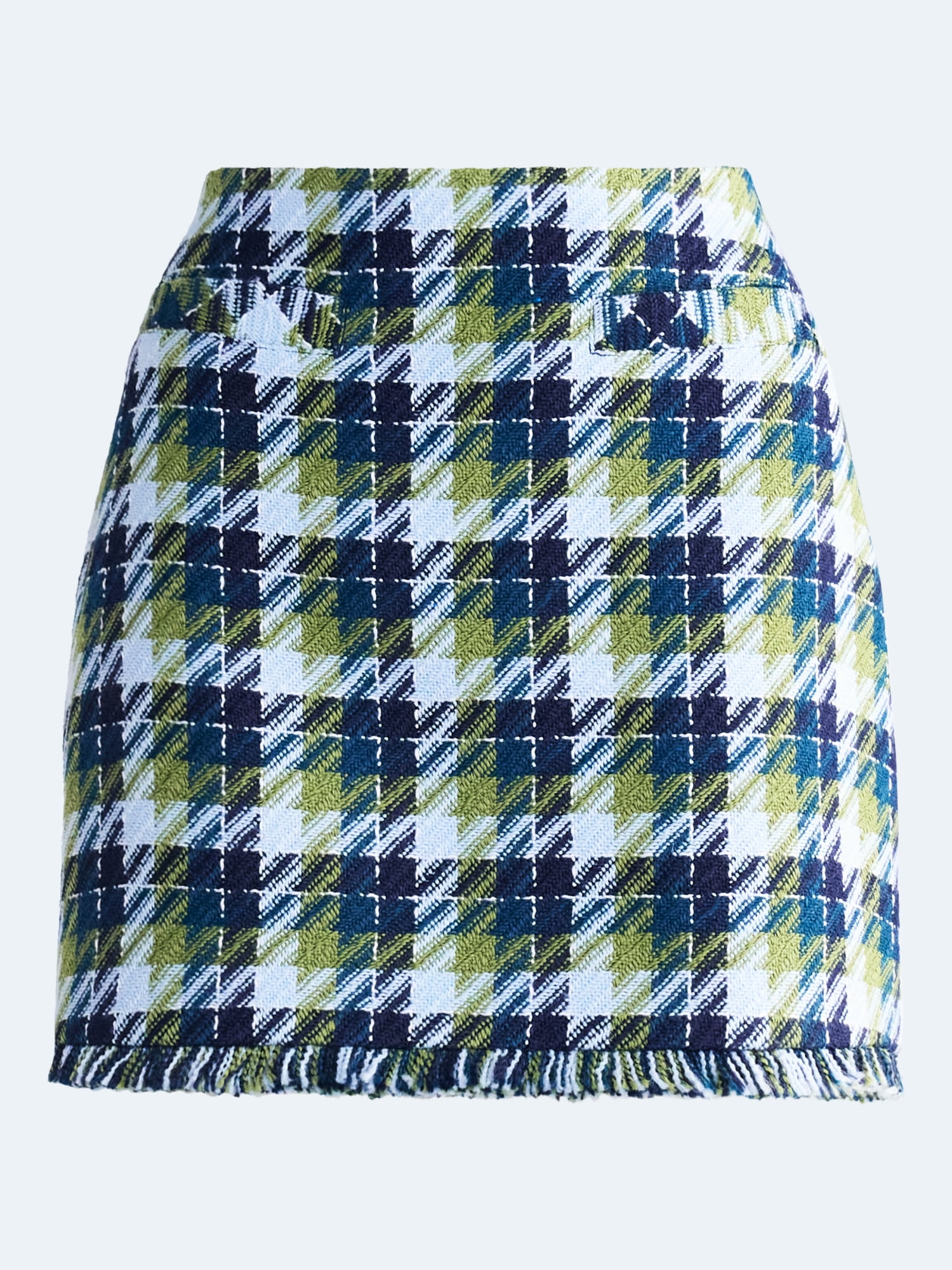 Free Assembly Women’s and Women's Plus Tweed Mini Skirt with Fringe Hem, Sizes 0-28
