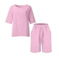 thumbnail image 4 of Sakmal Cotton Linen Shorts Sets Women High Waisted Straight Leg Bermuda Plus Szie 2 Piece Outfits Pink Solid Summer Ladies Shorts 3XL, 4 of 9