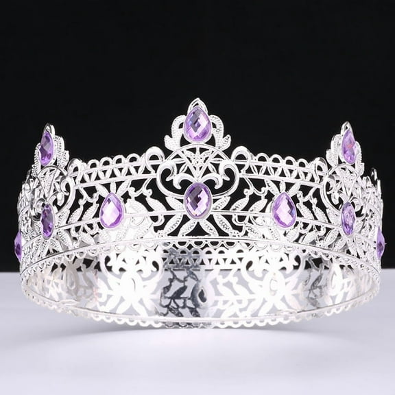 XmhyTop-A Crown King Crown, Birthday Crown, Wedding Crown Headpiece, Cosplay King Crown, Elegant Decorative Crown Headbands - 1 Pc 16.516.56.5cm,Silver Purple