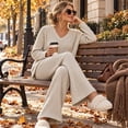 thumbnail image 5 of Loritta 2 Piece Women's Pajama Set Soft Ribbed Long Sleeve V Neck Fall Lounge Set, Women Pants with Pockets, 5 of 8