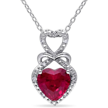 Tangelo 2-4/5 Carat T.G.W. Created Ruby and Diamond-Accent Sterling Silver Double Heart Pendant, 18