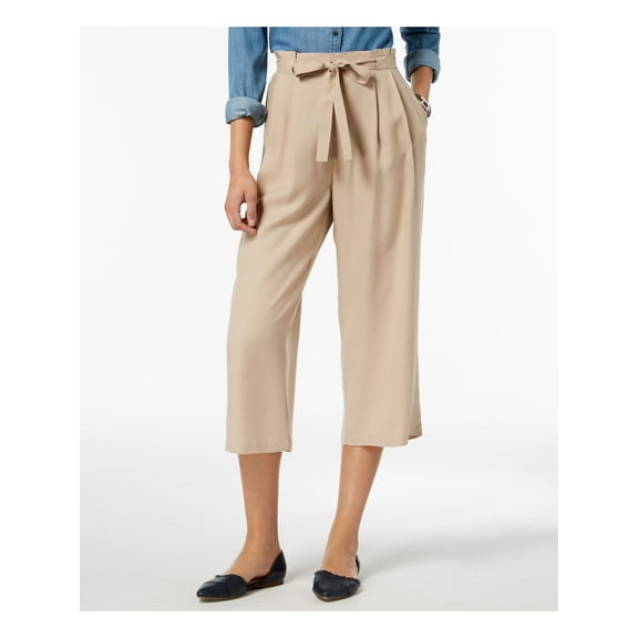 Tommy Hilfiger Women's St. Tropez Tencel Cropped High-Waist Pants, Tan, Medium