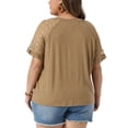 thumbnail image 3 of Agnes Orinda Women's Plus Size Top Crew Neck Lace Short Sleeve Blouse Pleated Dressy Casual Tunic t Shirts 1X Camel, 3 of 5