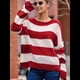 thumbnail image 5 of Suéter de Punto A Rayas para Mujer, Cuello Redondo, Otoño-Invierno, Larga, Bloque de Color Rojo XL, 5 of 7