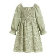 thumbnail image 4 of WMQPNNS Girls Ruffle Dress Square Neck Smocked Swing Dress Boho Floral Dress Long Sleeve A-line Fall Spring Dresses(Size 9-10 Years,Light Green), 4 of 4