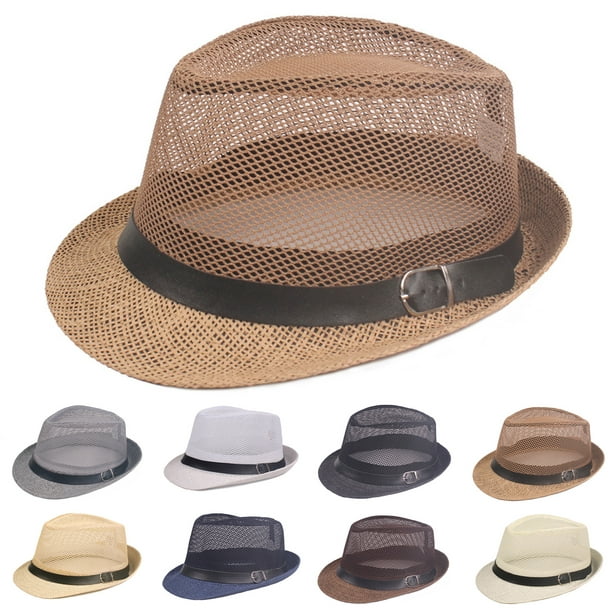 Men Fedora Wide Brim Mesh Spring Summer Pure Color Low-profile Sunshade Hat  for Outdoor