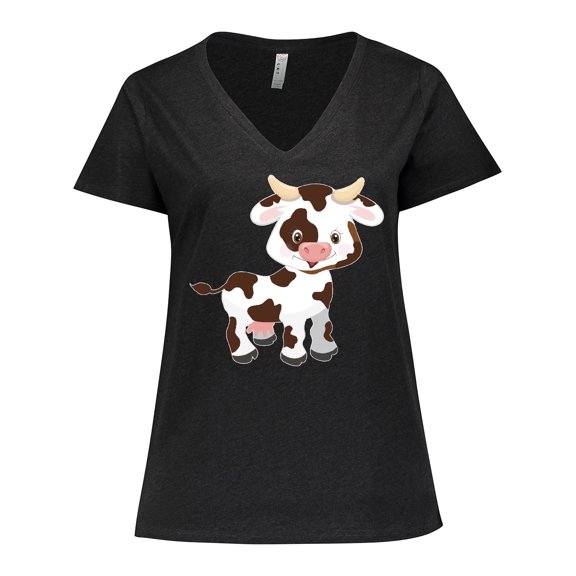 Inktastic Cute White Holstein Cow with Brown Spots Women's Plus Size V-Neck T-Shirt