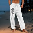 thumbnail image 2 of Taqqpue Mens Linen Pants Printed Elastic Waist Drawstring Long Trousers Loose Fit Casual Straight Leg Pants with Pockets, 2 of 6