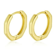 14K Gold Plated Geometric Small Huggie Hoop Earrings with Sterling Silver Post Hypoallergenic Rectangle Cute Hoop Earrings for Women Girls 13mm