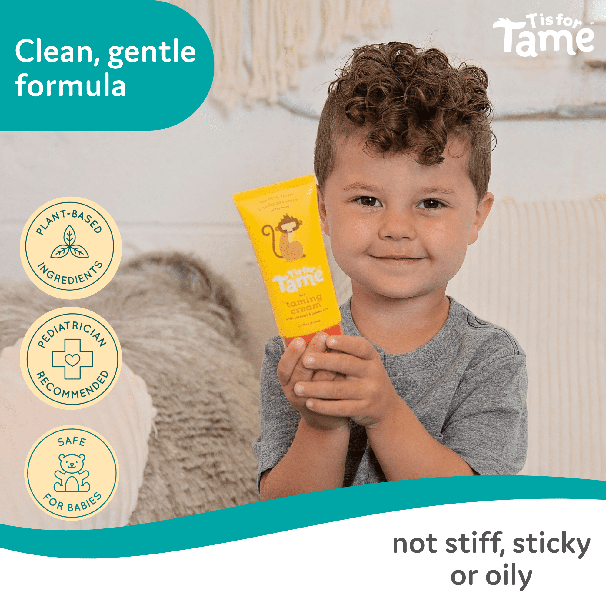 T is for Tame Kids Hair Taming Cream for Frizz, Flyaways and Bedhead, 3.38 fl oz