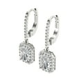 thumbnail image 2 of 5.8072 ct Lever-Back Drop Dangle Earrings for Women | 7.5X5.5mm Emerald Cut Moissanite | 18K White Gold, 2 of 5