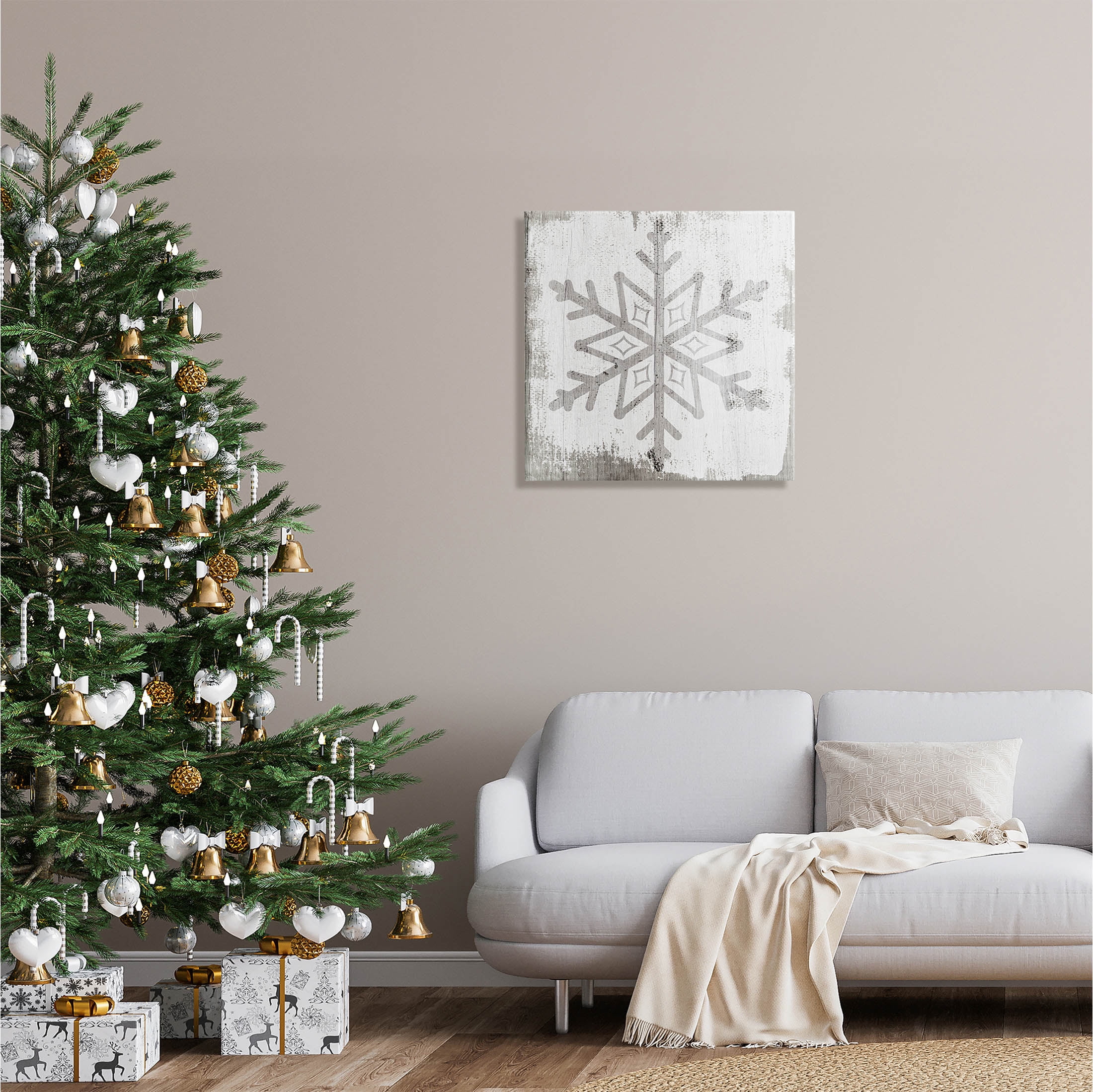 Rustic Winter Snowflake Shape Holiday Graphic Art Gallery Wrapped Canvas Print Wall Art