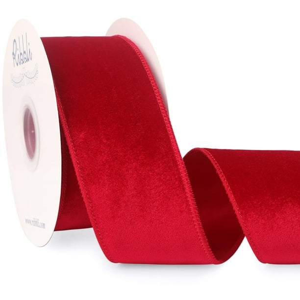 Cinta decorativa Ribbli, terciopelo rojo, satén, 6,35 cm, 9 m