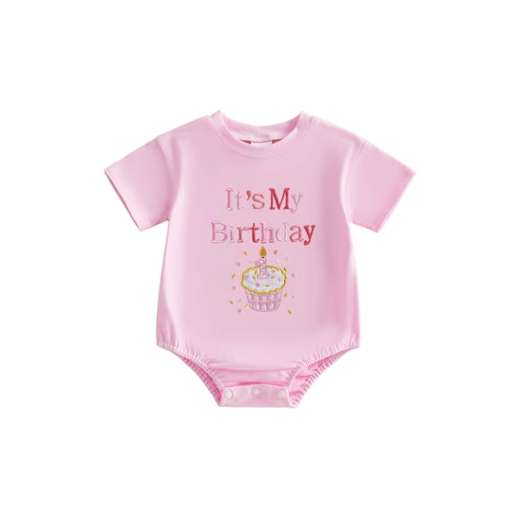 BemeyourBBs Baby Boys Girls First Birthday Romper Outfits One Years Old 1st Birthday Clothes Short Sleeve Cake Embroidery Bodysuit Playsuit Summer Clothing