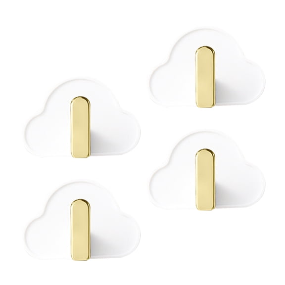 OUNONA 4Pcs Punching Free Clothes Hooks Strong Load-Bearing White ABS Cloud Shape for Home