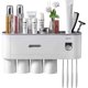 thumbnail image 1 of Dispensador automático de pasta de dientes, kit exprimidor montado en la pared con soporte para cepillos de dientes, 4 ranuras para cepillos de dientes, organizador multifunción para cepillos de dient, 1 of 5