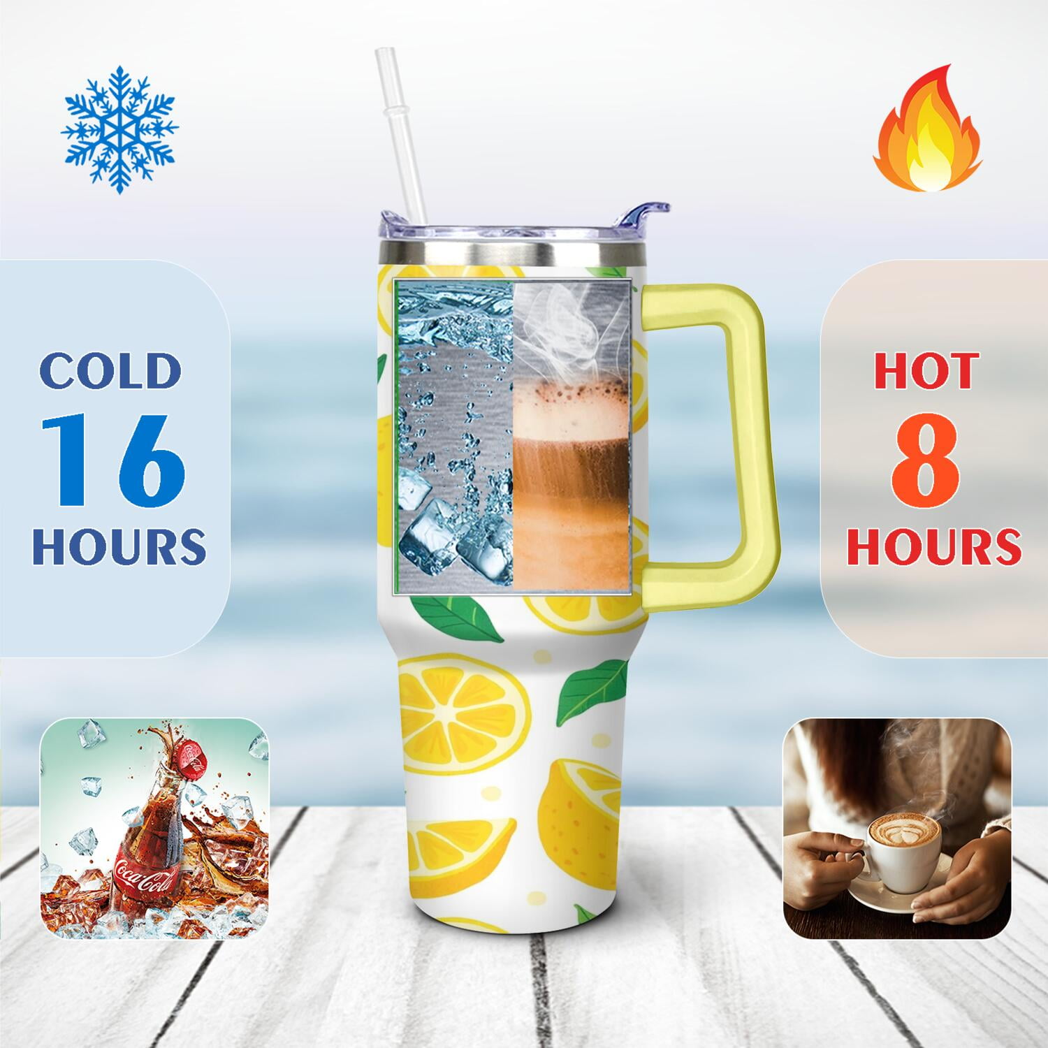 40 oz Lemon Cup with Handle Vacuum Insulated Travel Mug Gift for Women Men