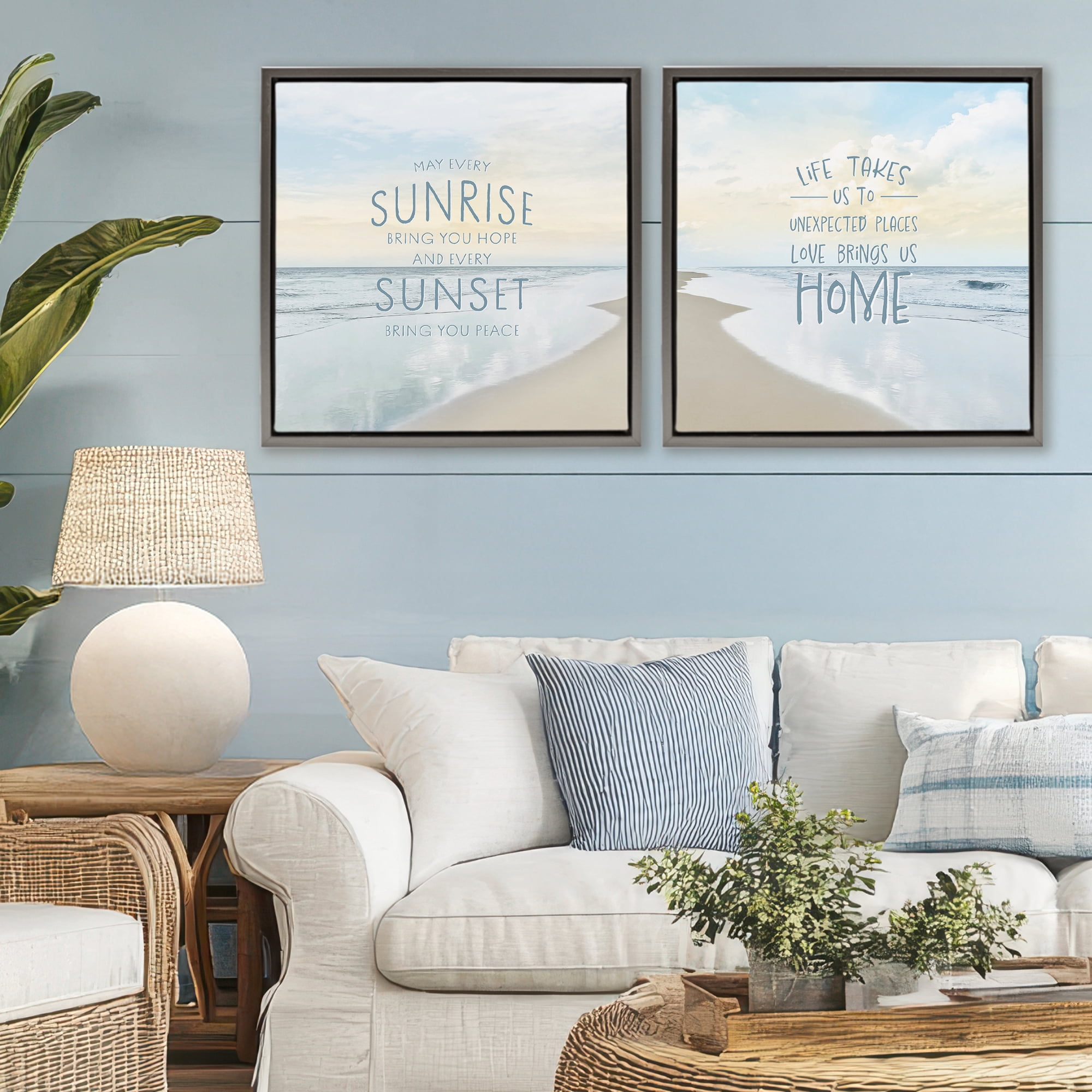 Stupell Industries Beautiful Beach Inspirations 2 Piece Gray Framed Floater Canvas Set, design by Natalie Carpentieri